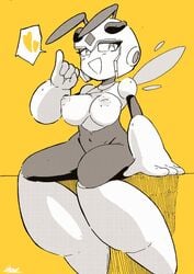 1girls antennae becku bee big_breasts blush breasts eyelashes female female_only hearts hips honey_woman humanoid large_breasts looking_at_viewer mega_man mega_man(classic) robot robot_girl robot_humanoid sitting solo solo_female speech_bubble tagme thick thick_thighs thighs vesper_woman voluptuous wide_hips yellow_background