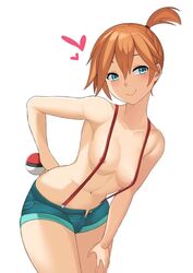 1girls aori_sora blush female female_only green_eyes heart kasumi_(pokemon) legs orange_hair pokeball pokemon pokemon_rgby red_hair shorts smile solo suspenders