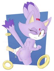 anthro ass blaze_the_cat domestic_cat eyelashes feline female gloves looking_back losing_rings one_eye_closed ponytail purple_body purple_fur purple_hair r0cketjumper rings sega sonic_(series) sonic_the_hedgehog_(series) spanking tail tan_inner_ear unseen_male_face white_body