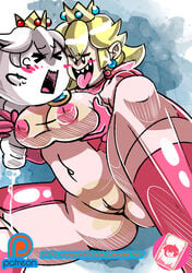 big_breasts big_penis blonde_hair blush body_swap body_takeover body_thief bodysuit boo_(mario) boots downward ejaculation embarrassed evil_smile exposed_breasts forced_ejaculation futa futanari ghost grabbing_own_breast handjob mario_(series) mario_kart nintendo onat onatart out_of_body_experience possession princess_peach sharp_teeth smile torn_bodysuit torn_clothes