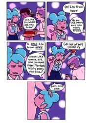 1boy 2girls balls_deep blobby_and_friends blowjob blue_hair comic dark_skin deepthroat instant_loss lily_(blobby_and_friends) mob_face nightclub oral oral_sex party rape