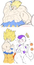 1boy alien_girl angry ass ass_slap bald_female blonde_hair blush breasts buublybutt curvy_female dragon_ball dragon_ball_(object) dragon_ball_z female frieza genderswap_(mtf) goku green_eyes large_breasts male muscular_male narrow_shoulders red_eyes rule_63 slapping son_goku super_saiyan surprised tail thick_thighs thin_arms white_skin wide_hips