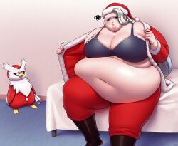 bbw better_with_salt big_belly big_breasts fat melony_(pokemon) milf obese pokemon pokemon_swsh santa_costume santa_hat source_request tagme weight_gain