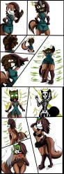1girls 2017 ass bedroom_eyes big_ass big_breasts black_bra black_skirt bra breasts brown_fur clenched_teeth comic electrocution fangs female female_only furry furry_only grabbing_own_ass grabbing_own_breast green_face horny horny_female lightning macy makeup mask megalinx nude pink_eyeshadow pussy scared_expression she_mask shredded_clothes skeleton skirt struggling tail teal_shirt teal_skirt the_mask tongue tongue_out transformation transformation_sequence