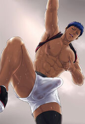 1boy 1male abs armpit_hair athletic athletic_male balls_in_underwear bara biceps big_balls big_butt big_muscles big_penis blowjob blue_eyes bodybuilder boxers boxers_(clothing) cachic calves cumshot daddy daiki_aomine dilf erection erection_pushing_underwear hairy_armpits human human_only hunk jock jock_slut kuroko's_basketball kuroko_no_basuke long_socks looking_at_viewer looking_down male male_focus manly muscle muscles muscular muscular_male nipples nude pecs penis_in_underwear public shirt_pulled_behind_neck shoes six_pack solo solo_focus solo_male sweat sweating sweaty tan tan_body tan_skin thick_cum thick_legs thick_penis thick_thighs toned toned_body toned_male underwear white_underwear