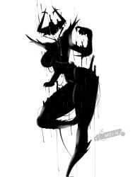 1girls 2d 2d_artwork armor big_ass big_breasts black_and_white black_armor black_body black_liquid deer deer_antlers deer_girl deer_horns deer_humanoid deltarune deltarune_chapter_3 female female_only floating hourglass_figure liquid liquid_body liquid_creature mei_n roaring_knight sharp_horn simple_background simple_coloring thick_thighs undertale_(series) watermark white_background