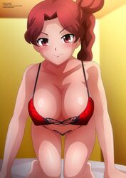 1girls all_fours bishoujo_senshi_sailor_moon bra braid braided_hair breasts eyebrows_visible_through_hair female female_only large_breasts lingerie looking_at_viewer panties ptilol red_bra red_eyes side_braid side_bun underwear underwear_only zel-sama