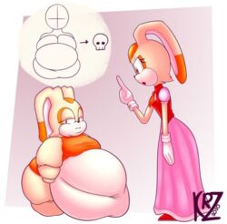 2girls big_belly big_breasts breasts cream_the_rabbit expansion fat fat_rolls fattening morbidly_obese morbidly_obese_female multiple_girls navel obese obese_female overweight sega smotrilla sonic_(series) sonic_the_hedgehog_(series) vanilla_the_rabbit weight_gain