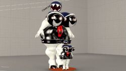 2girls 3d 3d_(artwork) anthro big_breasts breasts chain_chomp chains destroyerflamevs duo female female_only gloves kabalmystic_(style) looking_at_viewer mario_(series) nintendo sharp_teeth size_difference smile standing teeth