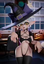 3d 3d_(artwork) 3d_model 3d_render alternate_costume ass ass_visible_through_thighs background bare_arms bed bed_sheet bedroom belly belly_button big_ass big_breasts big_butt big_thighs booty bottom_heavy bow bowtie bra bra_and_panties bubble_ass bubble_butt chair cleavage clothed clothing curvy curvy_ass curvy_body curvy_female curvy_figure curvy_hips desk detailed_background ear_piercing earrings exposed exposed_ass eyebrows eyelashes eyeshadow female female_focus female_only fingers freckles freckles_on_ass freckles_on_breasts glistening glistening_body glistening_skin hands-free hi_res high_heel_boots high_heels high_quality high_resolution highres hips hourglass_figure huge_ass huge_butt inkling_girl jos_bobot large_ass large_bow large_butt large_hat leggings legs looking_away marie_(splatoon) marie_(wo262) necktie night nintendo open_mouth orange_eyes panties partially_clothed pose pumpkin room round_ass round_butt sexy sexy_body sexy_pose shiny shiny_hair shiny_skin smooth_skin splatoon splatoon_(series) splatoon_2 splatoon_3 standing thick_ass thick_thighs thighhighs thighs tied_hair top_heavy topwear wide_hips window windows witch_hat wo262_(3d_model_style)