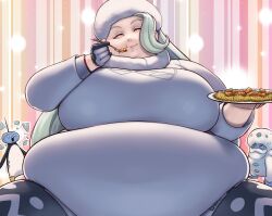 bbw better_with_salt big_belly big_breasts eating fat melony_(pokemon) milf obese pokemon pokemon_swsh source_request tagme weight_gain
