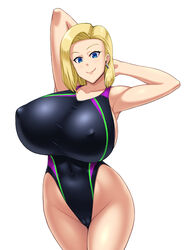 1girls android_18 blonde_hair blue_eyes cameltoe cleavage curvy dragon_ball erect_nipples female gigantic_breasts huge_areolae huge_ass kawanuma_uotsuri puffy_nipples short_hair thick_lips voluptuous wide_hips