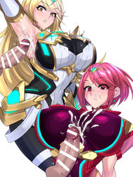 2boys 2girls armpit_fetish armpit_sex armpits censored clothed cum cum_on_armpit cum_on_breasts cum_on_face cumshot ejaculation huge_breasts mythra penis pyra shiva_(tairakuten) surprised tagme xenoblade_(series) xenoblade_chronicles_2