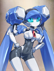 1girls android blazermate breasts cameltoe erect_nipples_under_clothes female female_only green_eyes hybrid looking_at_viewer medabots medarot navel nipples pale-skinned_female pale_skin panties pochincoff robot robot_girl solo underwear white_breasts white_panties white_underwear wide_hips