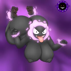 2021 5_fingers 5_toes absurd_res anthro ass barefoot berk_rider big_breasts big_butt breasts claws feet female fingers floating foot_focus gastly ghost hi_res huge_breasts huge_butt looking_at_viewer nintendo nipples nude open_mouth pokémon_(species) pokemon simple_background smile soles solo spirit thick_thighs toe_claws toes tongue tongue_out video_games wide_hips