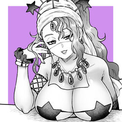 1girls arabian arabian_clothes arabian_costume bedroom_eyes big_breasts breasts breasts_focus cute cute_face eyes_half_closed eyes_half_open female female_focus female_only gigaura18 harem_outfit huge_breasts human jojo's_bizarre_adventure long_hair midler necklace shounen_jump solo solo_female solo_focus star-shaped_bra stardust_crusaders tagme veil villainess