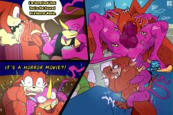 anal anal_sex anthro anus asphyxiation ass bacon_sama balls bed big_balls big_butt big_penis blush bodily_fluids bottomwear butt_grab chameleon clitoris closed_eyes clothing crocodile crocodilian cum dialogue drooling echidna ejaculation espio_the_chameleon facial_hair food foreskin furniture gay gay_male genital_fluids genitals goatee group hand_on_butt heart_symbol hi_res hug huge_cock knuckles_the_echidna larger_male lizard looking_pleasured male male/male mammal moan monotreme motion_lines muscular muscular_male open_mouth penetration penis plap plap_(sound) popcorn reptile saliva scalie scared scrotum_flap sega sex shirt shorts size_difference sleep_sex sleeping small_dom_big_sub small_top_big_bottom smaller_male snoring sonic_(series) sonic_the_hedgehog_(series) sound_effects speech_bubble spooning squiggle_mouth stealth_sex stomach_bulge stubble tank_top tears text throbbing throbbing_balls topwear trio vector_the_crocodile vowelless vowelless_sound_effect yaoi zzz