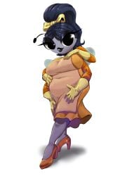 2020s 2025 4_arms antennae_(anatomy) anthro black_arms black_eyes dark-skinned_female dark_blue_hair dark_eyeshadow dark_lipstick detailed disney disney_channel fully_clothed furry gloves hand_on_chest hand_on_hip hand_on_leg hand_on_thigh hi_res insect_wings latex_gloves looking_at_viewer mature_female milf mother ms_cartfright multi_arm nes_panda nes_pandansfw nsfw_version_available orange_apron orange_dress orange_heels rayna's_mom render sfw sfw_version smiling_at_viewer the_buzz_on_maggie thick_body thick_thighs voluptuous_female white_background yellow_hair_ribbon