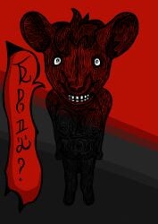 breasts colored eyescutout genitals hair hell hi_res male mammal mouse murid murine navel nightmare_fuel nipples penis rodent solo standing teeth text