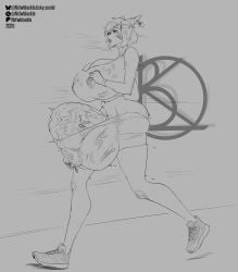 bulge final_fantasy_xiv futanari huge_balls hyper_penis jogging long_penis miqo'te nsfwblackle pierced_genitals shorts sweat tagme