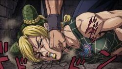 1boy1girl 1girl1boy 1girls against_floor damsel_in_distress dominant domination eyes_closed female female_dominated female_focus femsub green_hair hitting jojo's_bizarre_adventure jojo_no_kimyou_na_bouken jolyne_cujoh jolyne_kujo lips male_dominating_female male_domination muscle_mommy muscular muscular_arms muscular_female pain punch punching punching_face ryona small_boobs small_breasts small_tits strong_arms strong_female strong_woman suffering tied_hair westwood