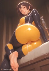 1girl absurd_res ai_generated alex_(totally_spies) artist_name artist_upload ass barefoot black_bodysuit bodysuit breasts brown_eyes brown_hair cameltoe closed_mouth cum cum_in_pussy cumdrip feet foot_focus foot_out_of_frame gumroad_username hi_res large_breasts latex latex_bodysuit lips looking_at_viewer more_at_source pandora patreon patreon_logo patreon_username self_upload short_hair sitting skin_tight smile soles solo toes totally_spies two-tone_bodysuit uncensored watermark yellow_bodysuit