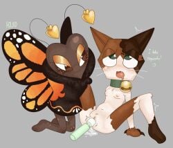2girls bell_collar calico calico_cat calico_pattern cat_bell cat_collar crafty_calico_scraps dandy's_world dandys_world flutter_(dandy's_world) holnd legs_apart legs_spread monarch_butterfly scraps_(dandy's_world) vibrator vibrator_on_pussy vibrator_torture vivid_monarch_flutter wand_vibrator