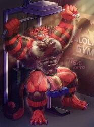 1397_david armpit armpit_hair armpits balls bara barazoku body_hair bulge exercise flaccid furry hairy incineroar jockstrap jockstrap_only male male_only muscles muscular musk nintendo penis pokemon sitting solo solo_male spread_legs sweat sweating tiger
