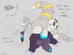 4:3 anal aster_(aster) balls big_balls big_penis collar dominant dominant_male duo english_text feral generation_1_pokemon genitals grey_body hi_res humanoid_genitalia humanoid_penis keys_den male male/male moan nintendo orgasm penis pokemon pokemon_(species) slightly_chubby slowbro slowpoke text