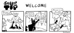 2boys anal_sex anthro anthro_on_anthro clothed clothing comic comic_page dialogue english_text erection gay humor looking_at_another male male/male male_only nude penis presenting spedumon spread_legs text