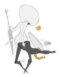 2026 absurd_res all_fours anthro arms_tied arthropod ass_up bdsm biped black_body black_eyes blush blush_lines bodily_fluids bound breath chain chained digital_drawing_(artwork) digital_media_(artwork) dominant dominant_female dominant_humanoid dripping duo ellipsis empty_eyes english_description female female/female female_anthro female_humanoid fingering fingering_partner genital_fluids heart_symbol hi_res holding_melee_weapon holding_object holding_sword holding_weapon hollow_knight:_silksong hollow_knight_(franchise) hornet's_needle hornet_(hollow_knight) humanoid justdog lace_(hollow_knight:_silksong) looking_at_another looking_at_partner melee_weapon mouthless musical_note musical_symbol narrowed_eyes nude sex simple_background sitting sitting_on_another sitting_on_partner speech_bubble submissive submissive_anthro submissive_female sweat sweatdrop sword symbol team_cherry vaginal vaginal_fingering vaginal_fluid_drip vaginal_fluids weapon white_background white_body