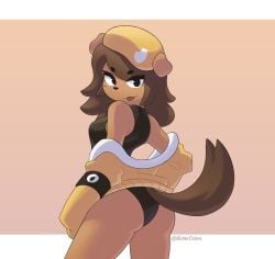 1girl 1girls 2026 2d_(artwork) anthro anthro_only artist_logo artist_name ass big_eyes brown_body buttercolors cap clothed clothing cute digital_drawing_(artwork) digital_media_(artwork) dog dog_ears female female_only fur furry furry_ears hat hi_res highres jacket long_hair panties posing silly silly_face simple_background simple_eyes solo solo_female solo_focus tail text tongue tongue_out two-tone_body watermark