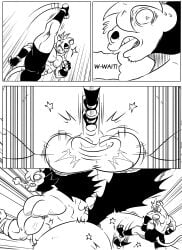 abs anthro backsack ballbusting balls clothed clothing cock_and_ball_torture comic dialogue duo english_text equid equine fight footwear genital_torture genitals gloves hair handwear hatching_(art) hi_res horse kick kicking_balls larger_taur looking_at_another male male/male mammal mane monochrome mouse murid murine muscular muscular_anthro muscular_male muscular_taur nude_taur pain pecs rat_tail reagan700 rodent shaded size_difference smaller_anthro speech_bubble steam_from_nostrils tail taur text toeless_footwear topless topless_anthro wristband
