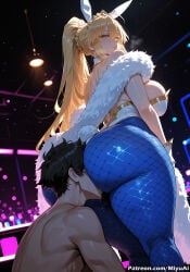 1boy 1girl ai_assisted ai_generated animal_ears artoria_pendragon_(all) artoria_pendragon_(fate) artoria_pendragon_(swimsuit_ruler) artoria_pendragon_(swimsuit_ruler)_(fate) ass back bangs bare_shoulders black_hair blonde_hair blue_legwear blue_neckwear blush braid breasts bunny_ears bunny_tail bunnysuit curvaceous curvy curvy_female curvy_figure detached_collar fake_animal_ears fate_(series) feather_boa female fishnet_legwear fishnets french_braid green_eyes highleg highleg_leotard large_breasts leotard long_hair looking_at_viewer looking_back miyuai pantyhose ponytail sidelocks tail thick thick_ass thick_butt thick_hips thick_legs thick_thighs thighs voluptuous voluptuous_female white_leotard wide_hips wide_thighs wrist_cuffs