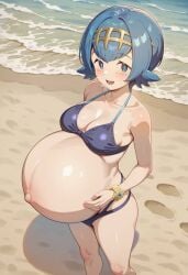 aged_up aged_up_female blue_eyes blue_hair lana_(pokemon) pokemon pokemon_sm pregnant pregnant_belly pregnant_female solo solo_female solo_focus trial_captain trial_captain_lana