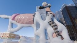 1futa 3d ass balls balls_bigger_than_head big_ass breasts ceraph_keilah city cum cum_flood cumshot ejaculation futa_giantess futa_only futanari giantess huge_balls huge_cock hyper hyper_balls hyper_penis light-skinned_futa light_skin low-angle_view macro nier nier:_automata nipples nude nude_futa penis short_hair small_breasts solo testicles white_hair yorha_a2