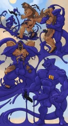 abs anthro aquatic backsack balls blue_eyes bodily_fluids butt canid canine canis chest_tattoo covering covering_mouth dal_(dal_your_pal) domestic_dog duo engis_(trencalos) erection fish fluffy fluffy_tail from_behind_position full_nelson genital_fluids genitals german_shepherd goo_creature goo_transformation gun herding_dog hi_res holding_gun holding_object holding_ranged_weapon holding_weapon humanoid_genitalia humanoid_penis hybrid leaking_precum male male/male mammal merging muscular muscular_arms muscular_male nipples open_mouth outside pastoral_dog pecs penis precum puddle ranged_weapon rear_view restrained scar sex shark smile tail tattoo tentacle_on_penis tentacles tongue tongue_out transformation transformation_sequence trencalos weapon