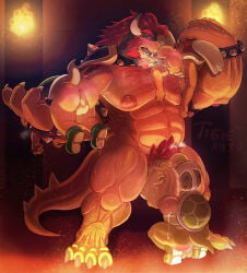 1397_david balls bara barazoku beard body_hair bowser facial_hair flaccid gay kissing koopa koopa_troopa male male_only mario_(series) muscles muscular nintendo nude penis scalie size_difference turtle