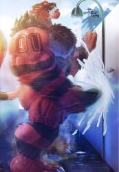 1397_david balls bara barazoku body_hair boner cum erection furry hairy incineroar male male_only masturbation muscles muscular nintendo nude orgasm penis pokemon solo solo_male tiger