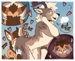 2026 anal anthro antlers anus arkailart blue_eyes blush brown_body brown_fur butt butt_focus cervine deer derp_eyes dominant dominant_male dominant_prey duo felid feline fur gaping gaping_anus goodboy green_eyes head_in_ass heart_symbol hearts_around_head horn interspecies licking male male/male mammal markings oral predator/prey predator_penetrating_prey rimming sex spots spotted_body spotted_fur submissive submissive_male tail tan_body tan_fur tongue