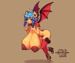 1girls ass big_ass big_breasts big_butt blue_eyes blue_hair breasts demon demon_girl demon_horns demon_wings erect_nipples female gigantic_breasts heavy_breasts huge_breasts leaning_forward looking_at_viewer nipples nude original pixel_art thepixelartboy thick_thighs
