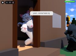 2d 2d_(artwork) 2d_artwork boobs boobs_out breasts breasts_out cat cat_ears cat_tail catgirl furry grawtacular_(artist) inviting inviting_viewer naked naked_female natural_disaster_survival pawpads paws public public_exposure public_nudity roblox roblox_game robloxian silly sound speech speech_bubble standing tagme video