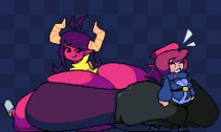 2girls big_ass big_butt bottom_heavy clothed horns hyper_ass hyper_butt pixel_art sue-n-pixels tagme