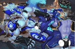 4_toes 5_fingers absurd_res ahegao anthro anthro_on_anthro anthro_penetrated anthro_penetrating anthro_penetrating_anthro anus arm_markings belly_gem big_breasts big_penis black_nose blue_body blue_fur bodily_fluids body_hair braided_hair breasts butt candle canid canine canis chest_gem clawing_at_ground claws close-up collar collar_only collar_pull cutaway deaddomovec dialogue duo english_text fangs feet female female_penetrated finger_claws fingerless_(marking) fingers fur gem genital_fluids genital_piercing genitals gloves_(marking) glowing glowing_genitalia glowing_penis hair happy_trail hi_res hindpaw horn humanoid_hands knot knotted_penis larger_male leg_markings looking_pleasured lying magic magic_circle male male/female male_penetrating male_penetrating_female mammal markings multicolored_body multicolored_fur muscular muscular_anthro muscular_male navel nipples nude nude_anthro nude_female nude_male nyx_(icebounde) on_back paws penetration penile penile_penetration penis penis_in_vagina piercing pubes purple_body purple_fur purple_hair scratches sex size_difference smaller_female smaller_penetrated snowstorm_(wolfxblade) speech_bubble steam_from_nostrils sweat tail teeth text thigh_markings toe_claws toes two_tone_body two_tone_fur vaginal vaginal_fluids vaginal_penetration vulva wearing_collar white_body white_fur white_hair wolf