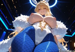 1girl ahoge ai_assisted ai_generated animal_ears artoria_pendragon_(all) artoria_pendragon_(fate) artoria_pendragon_(swimsuit_ruler) artoria_pendragon_(swimsuit_ruler)_(fate) bangs bare_shoulders blonde_hair blue_legwear blue_neckwear blush braid breasts breasts_outside bunny_ears bunnysuit curvaceous curvy curvy_female curvy_figure detached_collar fate_(series) feather_boa female fishnet_legwear fishnets french_braid green_eyes highleg highleg_leotard large_breasts leotard long_hair looking_at_viewer miyuai navel navel_cutout necktie nipples pantyhose smile solo thick thick_ass thick_butt thick_hips thick_legs thick_thighs thighs voluptuous voluptuous_female white_leotard wide_hips wide_thighs wrist_cuffs