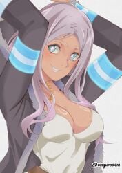 1girls 2d 2d_(artwork) 2d_artwork adult adult_female anime anime_character arm_above_head arm_up arms_above_head arms_up asian asian_female asian_girl asian_woman big_boobs big_breasts black_coat black_jacket blue-eyed_female blue_eyes blush_face blush_lines blushing blushing_at_viewer blushing_female blushing_lines breasts brown-skinned_female brown_skin brown_skinned_female busty busty_female busty_girl cleavage clothes coat collarbone david_productions digital digital_art digital_drawing digital_drawing_(artwork) digital_media digital_media_(artwork) drawing dress ebony ebony_female en'en_no_shouboutai enen_no_shouboutai fanart female female_focus female_only fire_force firefighter firefighter_coat firefighter_jacket flower-shaped_pupils flower_shaped_pupils flushed flushed_face grin grinning grinning_at_viewer hand_above_head hand_up hands_above_head hands_up head_tilt jacket japanese japanese_female japanese_girl japanese_woman large_boobs large_breasts lean_figure long_hair looking_at_viewer looking_sideways looking_to_the_side mature mature_female mature_woman narrow_waist open_coat open_jacket outfit parted_bangs parted_lips pink-haired_female pink_eyebrows pink_hair portrait princess_hibana safe sfw shoulders slender_body slender_waist slim_female slim_waist smile smiley_face smiling smiling_at_viewer solo standing tilted_head topwear upper_body weekly_shonen_magazine white_clothes white_dress white_outfit white_topwear woman
