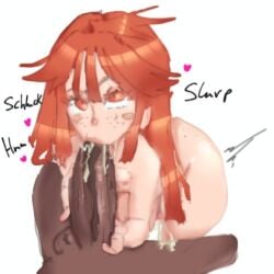 1boy 1boy1girl 1girls bbc big_black_cock black_cock blowjob celeste_(game) cock_worship color cum_in_mouth digital_media_(artwork) freckles holding holding_penis ibispaintx interracial leaking_cum looking_at_viewer madeline_(celeste) oral oral_creampie oral_sex pale-skinned_female pale_skin pretty redhead repaintheretic simple_background small_breasts sucking_off sucking_penis sucking_tip trans_woman veiny_penis