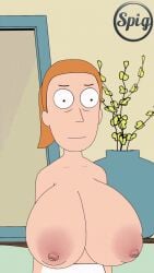 3d_animation alternate_breast_size animated big_ass big_breasts big_nipples cartoony fat_ass huge_areolae huge_ass huge_breasts large_breasts orange_hair pants rick_and_morty summer_smith tagme thespig topless video white_body