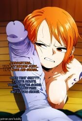 1girl 1girls ai_assisted ai_generated annoyed arlong arm_tattoo big_penis blush brat brown_eyes curvy curvy_body curvy_female disgusted embarrassed hi_res highres huge_penis indoors large_breasts looking_at_viewer medium_breasts nami nami_(one_piece) naughty naughty_face naughty_smile nipples nude nutality one_piece orange_hair patreon patreon_username penis penis_awe penis_on_face pov prostitute prostitution pubic_hair pussy sauna sexy sexy_body sexy_pose short_hair sitting solo speech_bubble spread_legs steam sweat tears teasing teenager text veiny_penis wooden_background young younger_female