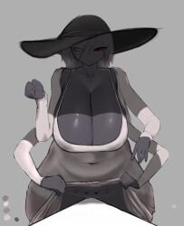 1girl 4_arms big_ass big_boobs big_breasts body_focus bottomless breast_focus breasts dark_hair dark_skin digital_drawing grey_background looking_at_viewer milf original_character pussy red_eyes solo solo_female tagme wanderzone writing writing_on_belly writing_on_skin